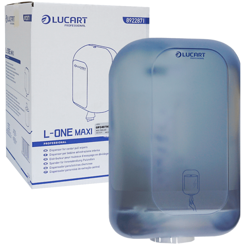 Dispenser (dozator), Lucart, L-One Maxi, albastru, din plastic, pentru rola prosop, 38.1x29x22.3 CM